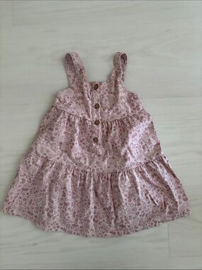 City Mouse Cotton Pink Floral Tiered Button Front Sundress, 3T